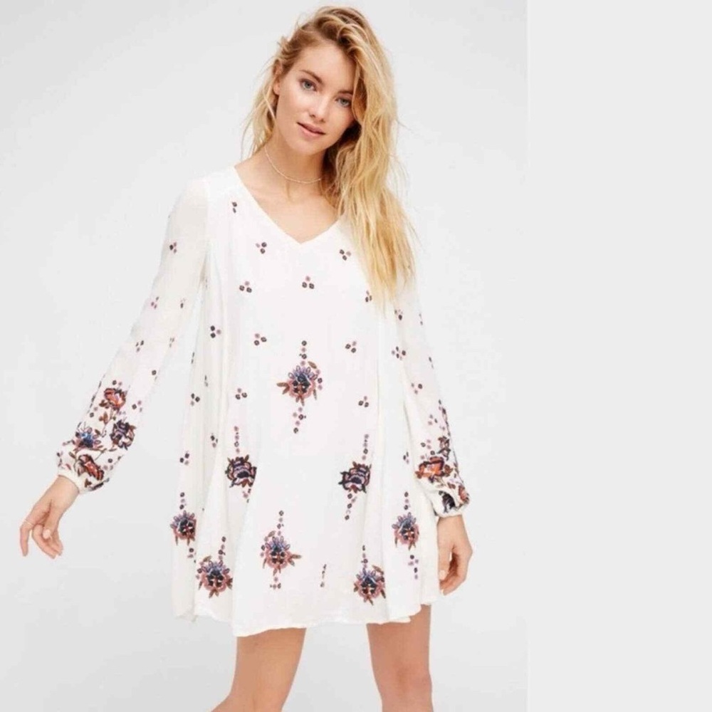 Free People Embroidered Oxford Swing Cut Out Mini Dress
